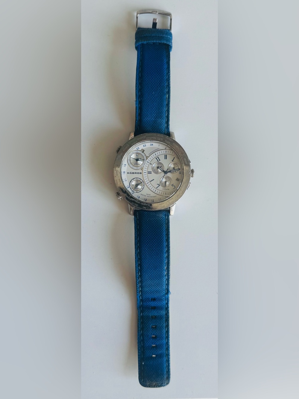 K&BROS On The Road 9137 Multi Time Zone Watch Blue Silver